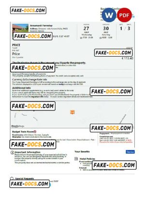 Estonia hotel booking confirmation Word and PDF template, 2 pages