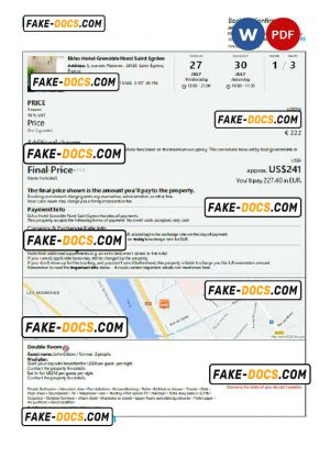 France hotel booking confirmation Word and PDF template, 2 pages