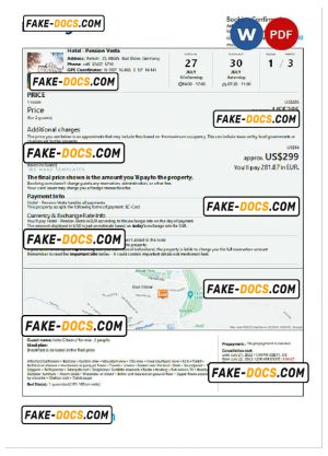 Germany hotel booking confirmation Word and PDF template, 2 pages