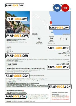 Greece hotel booking confirmation Word and PDF template, 2 pages