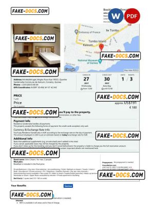 Guinea hotel booking confirmation Word and PDF template, 2 pages