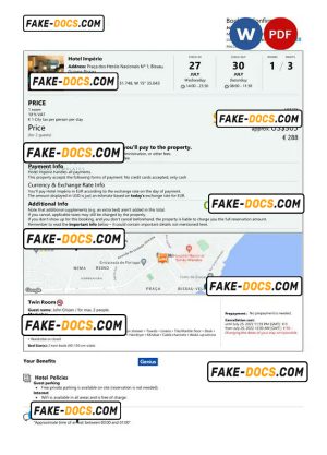 Guinea-Bissau hotel booking confirmation Word and PDF template, 2 pages