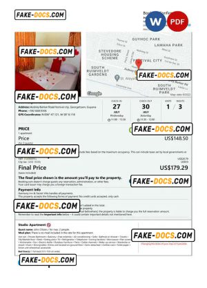 Guyana hotel booking confirmation Word and PDF template, 2 pages
