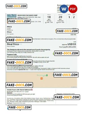 Jordan hotel booking confirmation Word and PDF template, 2 pages