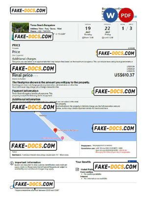 Kiribati hotel booking confirmation Word and PDF template, 2 pages