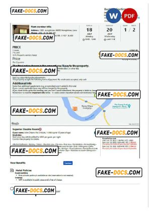 Laos hotel booking confirmation Word and PDF template, 2 pages
