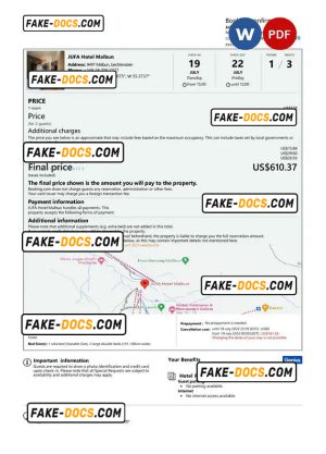 Liechtenstein hotel booking confirmation Word and PDF template, 2 pages
