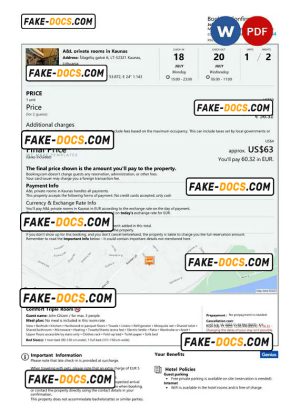 Lithuania hotel booking confirmation Word and PDF template, 2 pages