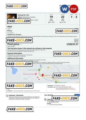 Luxembourg hotel booking confirmation Word and PDF template, 2 pages