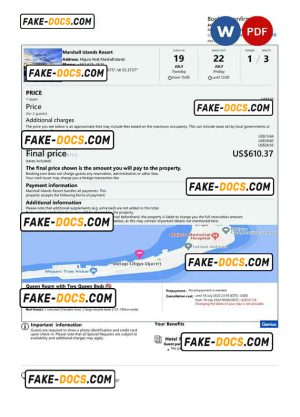 Marshall Islands hotel booking confirmation Word and PDF template, 2 pages