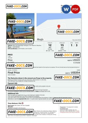Mauritius hotel booking confirmation Word and PDF template, 2 pages