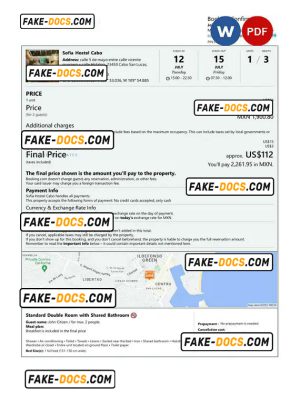 Mexico hotel booking confirmation Word and PDF template, 2 pages
