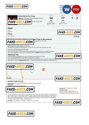 Morocco hotel booking confirmation Word and PDF template, 2 pages