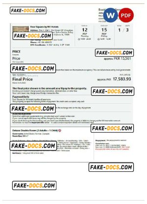 Pakistan hotel booking confirmation Word and PDF template, 2 pages