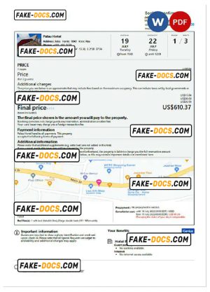 Palau hotel booking confirmation Word and PDF template, 2 pages