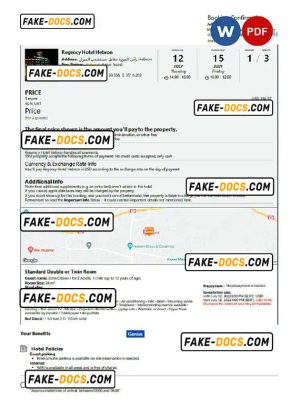 Palestine hotel booking confirmation Word and PDF template, 2 pages