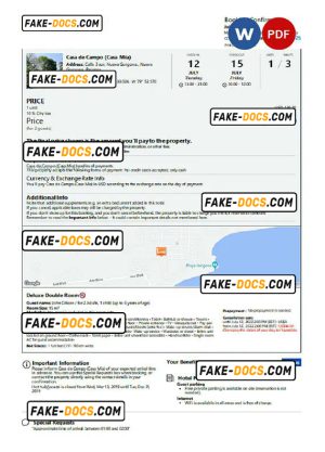 Panama hotel booking confirmation Word and PDF template, 2 pages