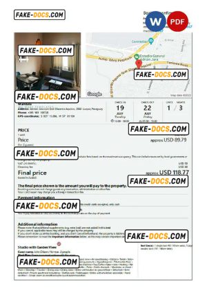 Paraguay hotel booking confirmation Word and PDF template, 2 pages