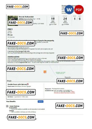 Poland hotel booking confirmation Word and PDF template, 2 pages