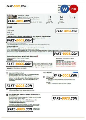 Sierra Leone hotel booking confirmation Word and PDF template
