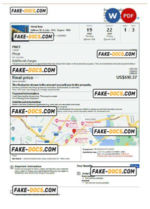 Singapore hotel booking confirmation Word and PDF template, 2 pages