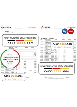 United Kingdom Absa bank statement, Word and PDF template, 2 pages