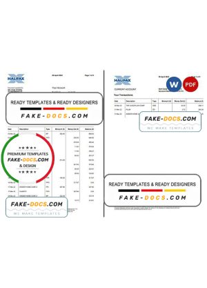 United Kingdom Halifax bank statement Word and PDF template, 2 pages, version 2