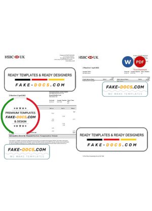 United Kingdom HSBC bank business account statement Word and PDF template, 3 pages