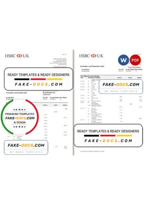 United Kingdom HSBC bank statement, Word and PDF template, 5 pages