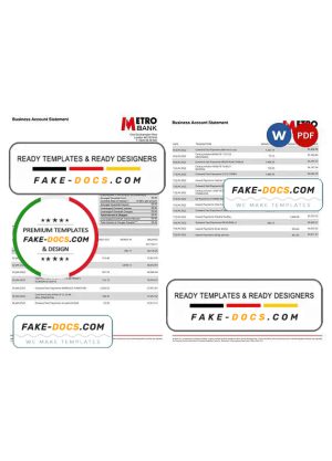 United Kingdom Metro bank business account statement Word and PDF template, 4 pages
