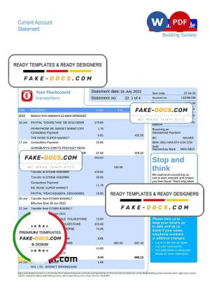 United Kingdom Nationwide bank statement, Word and PDF template, 5 pages, version 2