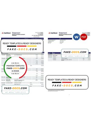 United Kingdom Natwest bank statement template in Word and PDF format 2 pages, version 2