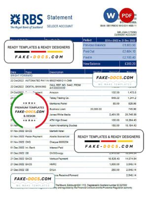 United Kingdom Royal Bank of Scotland (RBS) bank statement