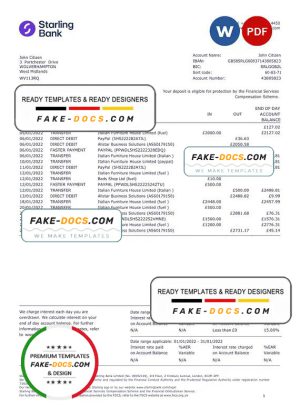 United Kingdom Starling Word and PDF template, version 2