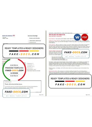 USA Bank of America bank statement, Word and PDF template, 10 pages