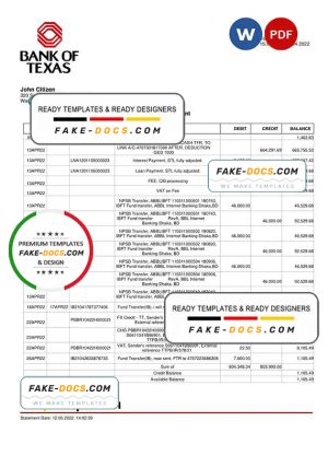 USA Bank of Texas account statement Word and PDF template
