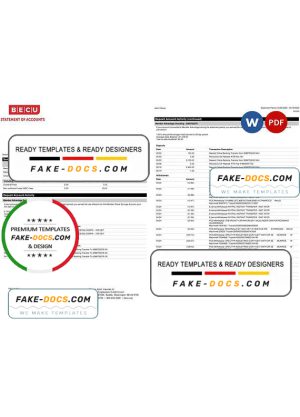 USA BECU bank statement, Word and PDF template, 4 pages