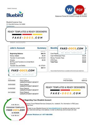 USA Bluebird bank statement Word and PDF template