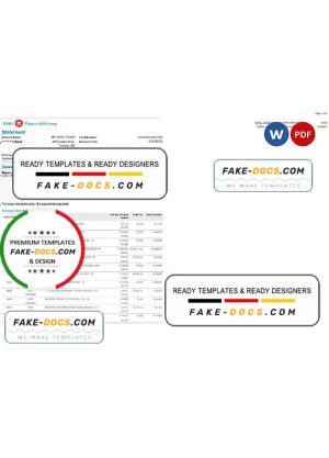 USA BMO bank statement, Word and PDF template, 4 pages