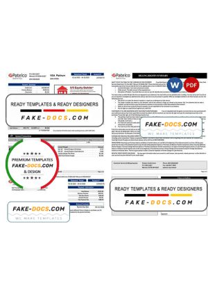 USA California Patelco bank card statement, Word and PDF template, 2 pages