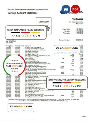 USA Capitec bank statement Word and PDF template