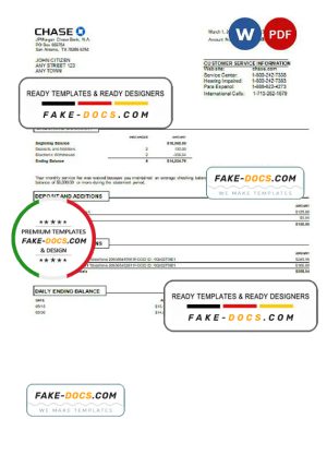 USA Chase bank statement Word and PDF template, version 3