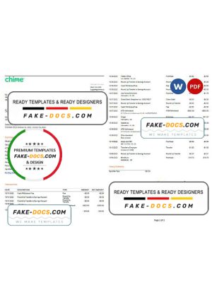 USA Chime bank statement, Word and PDF template, 3 pages