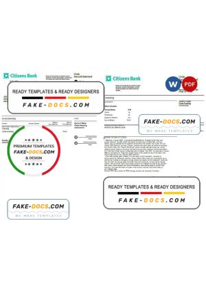 USA Citizens bank statement, Word and PDF template, 4 pages