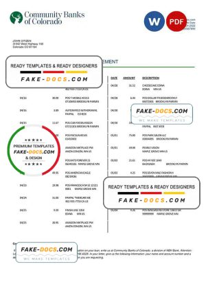 USA Community Banks of Colorado bank statement Word and PDF template