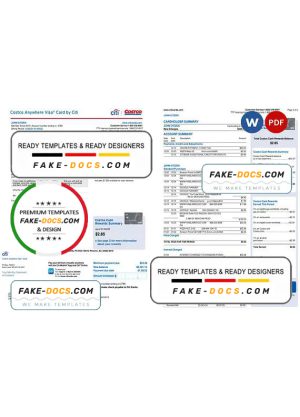 USA Costco Anywhere Visa Card by Citi bank statement, Word and PDF template, 4 pages