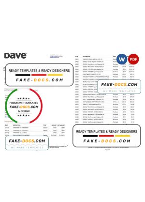 USA Dave bank account statement, Word and PDF template, 5 pages
