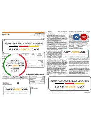 USA Discover credit card statement, Word and PDF template, 6 pages