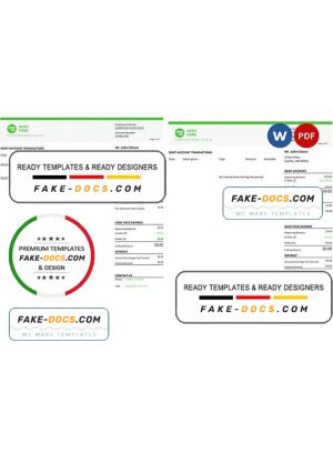 USA Green Dot bank statement Word and PDF template, 3 pages