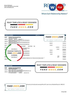 USA Massachusetts Rockland Trust bank statement Word and PDF template
